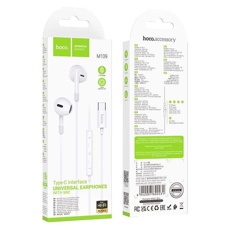 Hoco M109 Earphones With Microphone